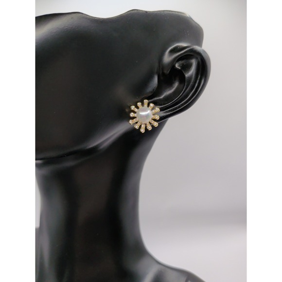Jewelry - Natural Pearl Sterling Silver‎ Starburst Earrings With Gold Plating
